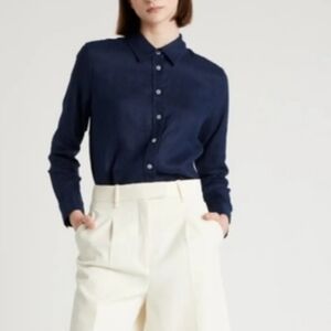 Quince Dark Navy Blue 100% European Linen Shirt NWOT S